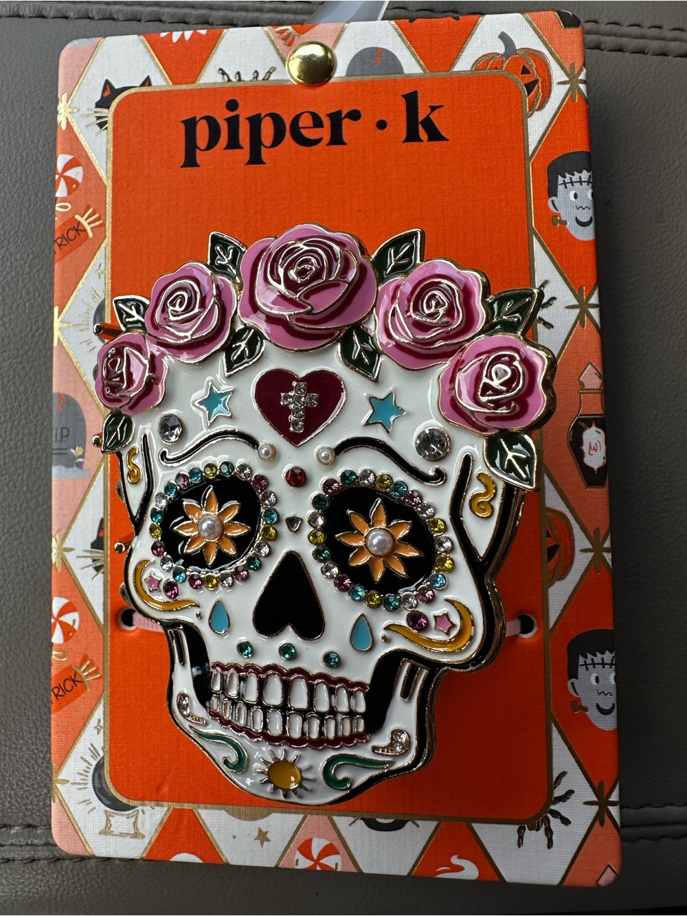 piper•k Pink Floral Sugar Skull Hair Clip
